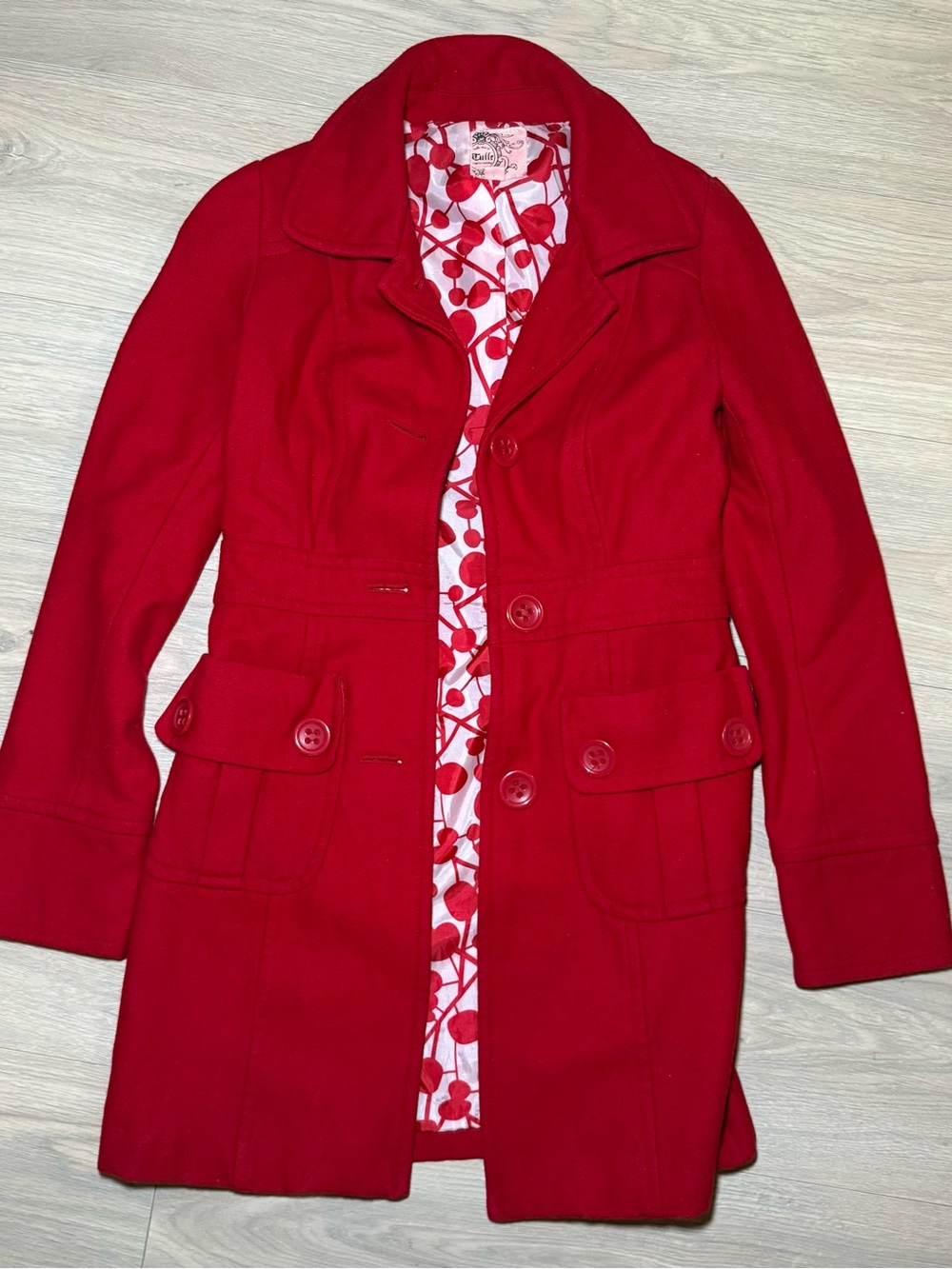 Y2K 2000s Women’s Red Long Button Front Coat